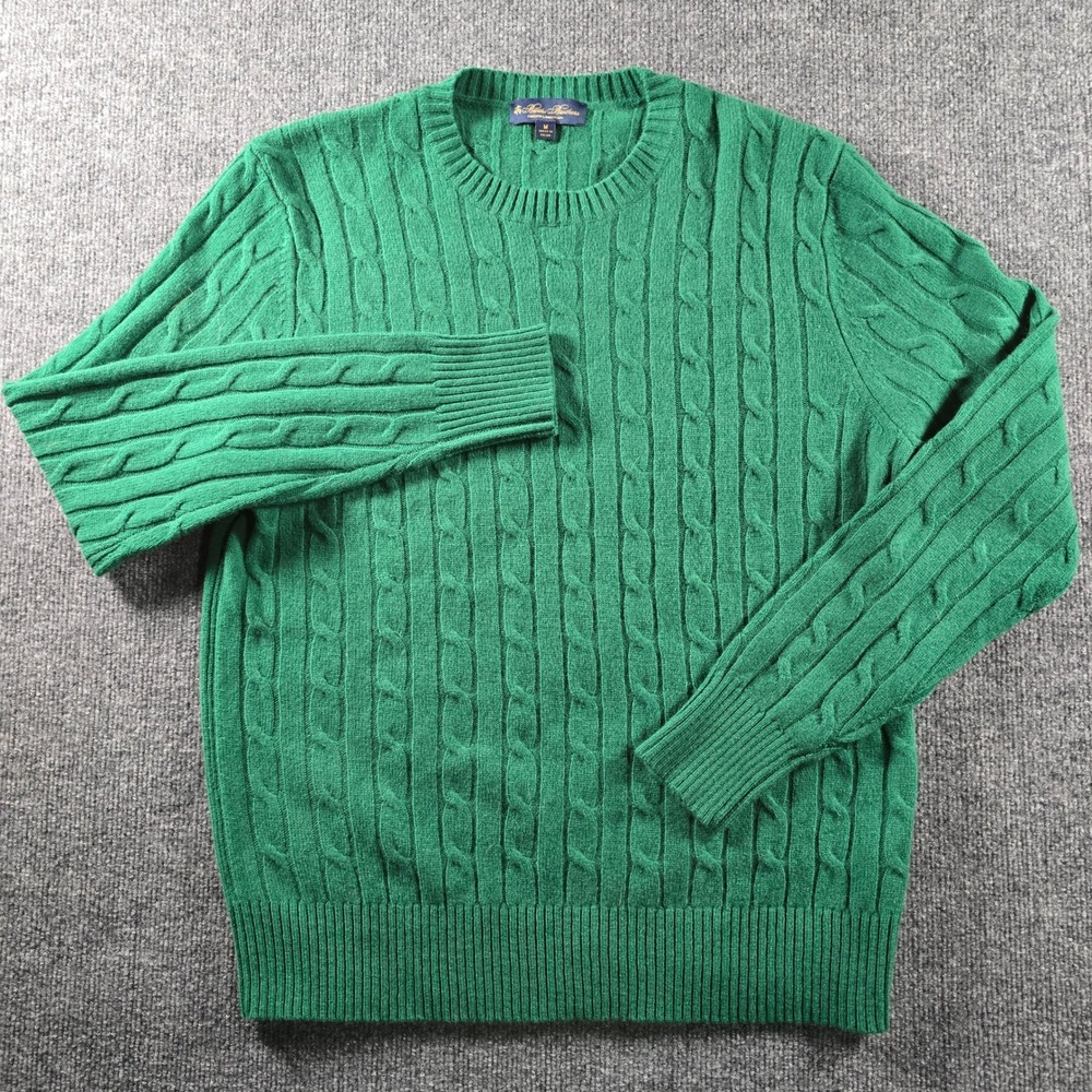 Brooks Brothers Mens Green English Lambswool Cable Knit Crewneck Sweater Size M
